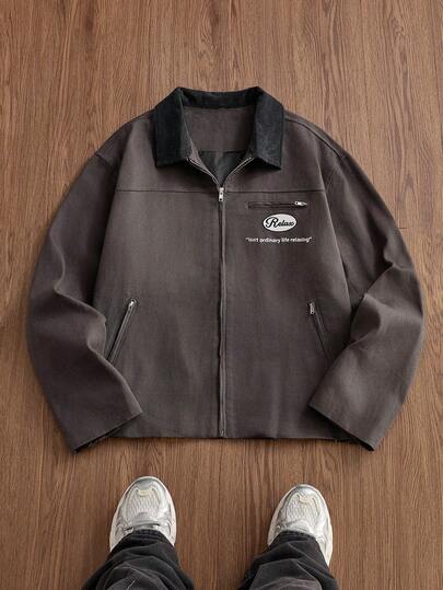 EASEVO 大码男士时尚字母刺绣夹克，秋冬款