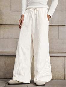 SWAVVY Men Casual Solid Color Slant Pocket Drawstring Waist Long Pants, Fall - Apricot - View 2