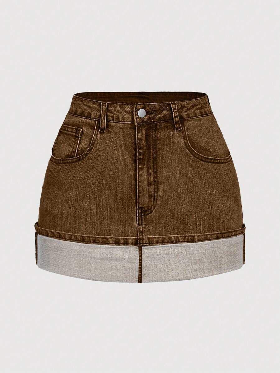 SHEIN MOD Minifalda de mezclilla con bolsillo de moda para mujer