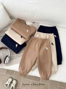 Cozy Pixies 6pcs Baby Boys Letter Pattern Knit Soft Crew Neck Long Sleeve Pullover Sweatshirt & Elastic Waist Pants Set, Thermal Lined Thick For Winter - Multicolor - View 7