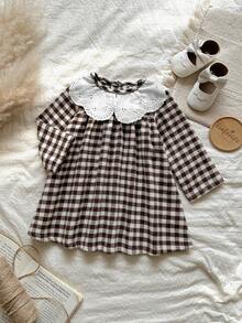 Vintaside Kids Baby Girl Brushed Thickened Warm Dress, Elegant Countryside Style, Fashion All-Match Cute Dress For Spring, Autumn & Winter - Brown - View 4