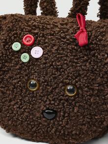 ROMWE Kawaii Fashionable Furry Cartoon Long-Eared College Flap Backpack - Coffee - View 3