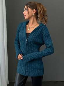 EURMUSE Cardigan With Hoodie Detail And Special Pattern + 350 - Cadet Blue - View 2
