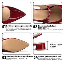 WEIDE Zapatos de tacón medio destalonados para mujer – Punta fina con metal, elegantes y cómodos, ideales para oficina y eventos sociales - Burdeos - Ver 6