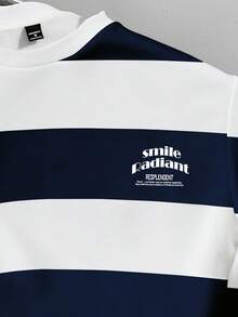 Manfinity Joysei Plus Size Men's Contrast Stripe Crew Neck Long Sleeve Pullover Sweatshirt Striped Sweatshirt Men