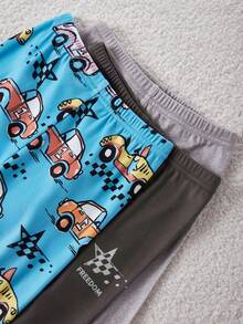 3 件套小男孩卡通汽车和字母印花圆领长袖上衣和裤子睡衣套装 - 彩色 - 查看 9