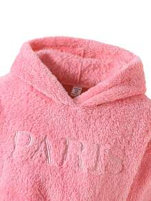 青少年女孩刺绣字母长袖羊毛连帽衫和裤子休闲宽松套装，秋冬 - 粉色 - 查看 7