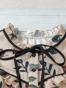 Linhara Chemise décontractée de vacances à manches lanternes et imprimé floral grande taille - Nude - Voir 3