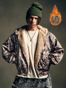 AXEPEAK 男士撞色保暖连帽休闲落肩长袖外套 - 彩色 - 查看 3