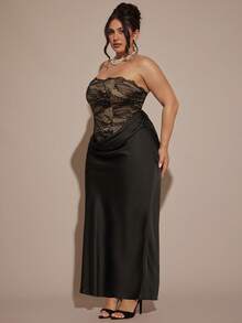 SHEIN BAE Váy ren dài màu đen thanh lịch dành cho nữ cỡ lớn, mùa thu/đông - màu đen - Xem 6