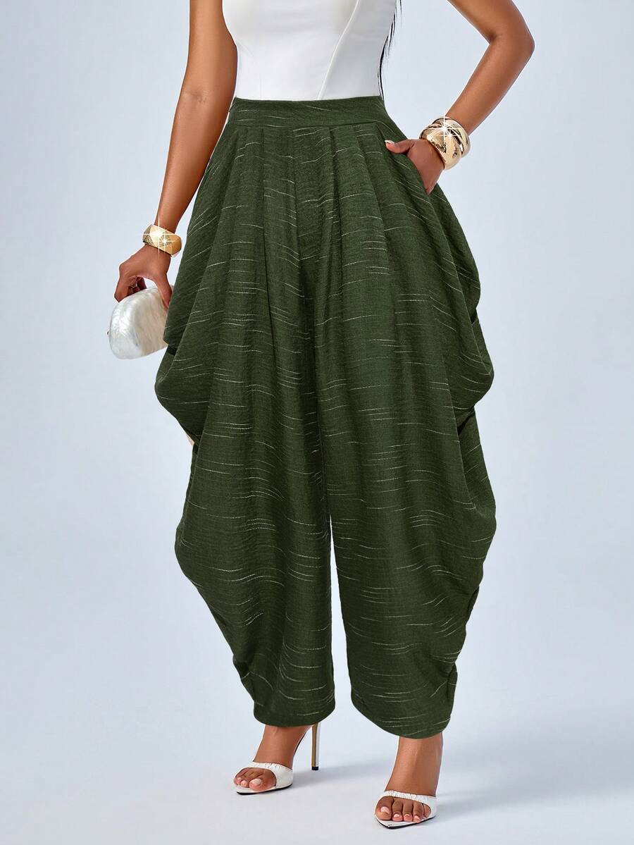 SOLERSUN Women's Fashion Loose Khaki Pleated Pocket Pants - Army Green - View 1