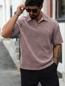 Manfinity CasualCool Camisa polo de espiga casual y madura para hombres, camisa de punto para hombres, camisa de hombre, camisas de ganchillo para hombres, camisa de punto, camisa cubana