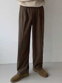 DAZY Men's Solid Color Elastic Waist Design Brown Commuter Casual Pants, Autumn - Brown - View 6