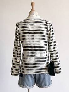 Sweetra Young Girls Striped V-Neck Long Sleeve Base Layer T-Shirt, Autumn/Winter - Apricot - View 2