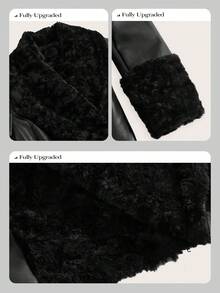 Anewsta Women's Reversible Casual Waist Cinched Faux Fur Coat, Suitable For Fall, Winter, Going Out, Elegant, Chic, Formal, Christmas - Black - View 5