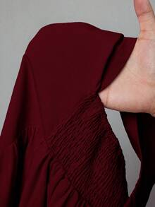 Slaydiva 2025 新款春夏大码女式复古西部/热带/音乐节/俱乐部/公路旅行//休闲/城市休闲/毕业约会/优雅度假/公主风格度假连衣裙，紫红色心形领口拼接甜心领口荷叶边下摆 A 字迷你连衣裙 - 酒紅色 - 查看 6