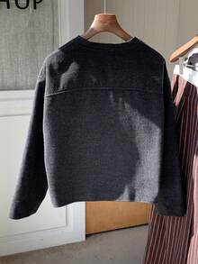 Comfortcana Women's Elegant Solid Color Twist Collar Loose Overcoat, Autumn/Winter - Dark Grey - View 2