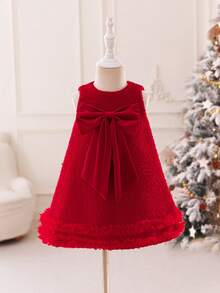 SHEIN Glamorique Kids Baby Girl Christmas Big Bow Dress, Suitable For Stage Performance, Wedding, Holiday Party - Red - View 3