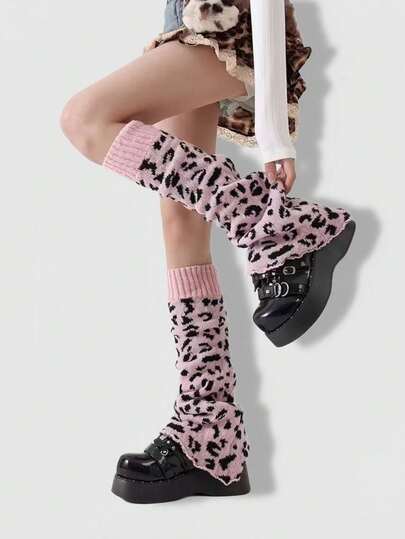 Grunge Punk 1 Paar Leoparden-Muster stilvolle und warme Beinwärmer für Frauen