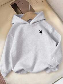 Teen Girl Casual Pony Rider Graphic Print Sweatshirt, Suitable For All Seasons, Autumn/Winter, Grey, Fashionable & Stylish Fall Clothes - Light Grey - View 4