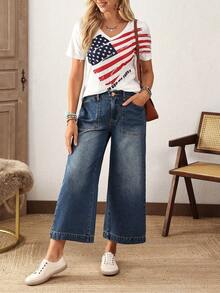 CurvyTilda Plus Size Casual Washed Vintage Wide Leg Jeans Casual Street Patchwork Pocket Loose Wide Leg Jeans Women Jeans Baggy Loose Jeans