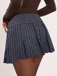 SHEIN BAE Women's Fashion Houndstooth Pleated Skirt - Black - View 2