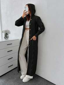 SHEIN Tall Cardigan With Detail And Long Special Button Detail+ 480 - Black - View 2