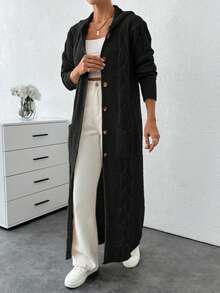 SHEIN Tall Cardigan With Detail And Long Special Button Detail+ 480 - Black - View 7