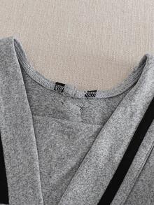 Souflis Souflis Baby Girl Cute Grey Autumn School Dress,Retro Elegant Collegiate Peter Pan Collar Knit Elastic Fabric Contrast Color Bow Decor Striped Outfit,3M-3Y - Grey - View 7
