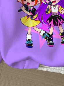 Leap Crew Tween Girl Casual Cute Anime Cartoon K-POP Graphic Loose Fit Sweatshirt, Violet, Suitable For Autumn/Winter - Multicolor - View 6
