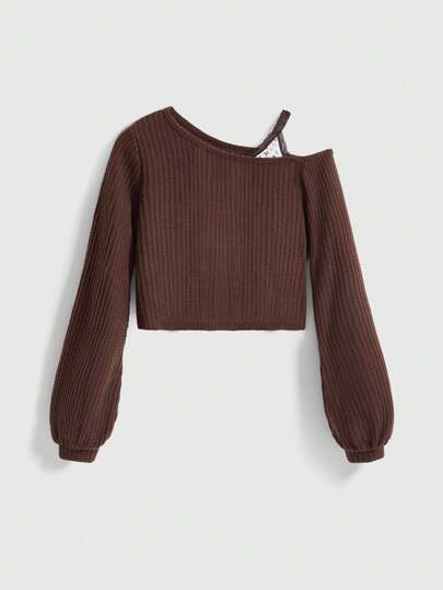 Kawaii Solid Color Lantern Sleeve Casual Waffle Knit Short T-Shirt