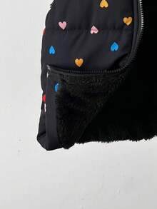 SHEIN 女婴爱心印花保暖内衬外套背心 - 黑色 - 查看 2