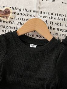 Babygirl Casual Versatile Solid Color Black Long Sleeve T-Shirt Set - Black - View 4