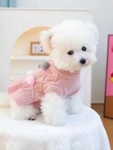 PETSIN 1 件猫狗通用宠物毛衣，秋冬舒适粉色公主风连衣裙，适合小型犬穿作为套头衫 - 粉色 - 查看 7