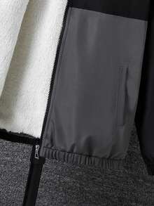 Vacaura Casual Fashion Minimalist Black & Grey Patchwork Hoodie Jacket For Teenage Boys, Loose Fit, Comfortable, Suitable For Autumn, Spring, Winter, Daily Wear, Commuting, Outdoor, Sports, School, Streetwear, Party, Photography - Multicolor - View 3