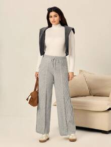 EMERY ROSE Relaxed & Loose Knit Flare Pants, Maximizing Comfort - Grey - View 6