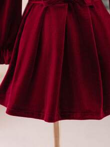 SHEIN Glamorique Kids Baby Girl Korean Velvet Peter Pan Collar Dress, Christmas Fashionable Minimalist Red Short Long Sleeve Dress - Burgundy - View 6