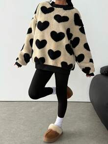 SHEIN 少女休闲针织毛绒卫衣和修身裤套装 - 彩色 - 查看 3