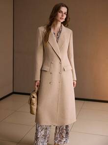 MOTF PREMIUM WOMEN'S DOUBLE-BREASTED LAPEL SLIM FIT LONG OVERCOAT, AUTUMN/WINTER - Khaki - View 4