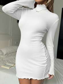 SHEIN EZwear 女式基本款修身针织连衣裙，带保暖内衬，白色，秋冬款 - 白色 - 查看 6