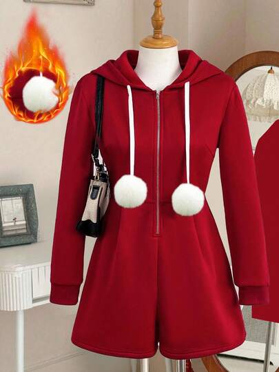 Franclia Mono de mujer de manga larga informal con decoración de peluche, otoño