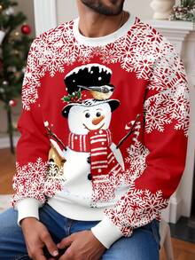 Manfinity Homme Herren-Sweatshirt mit fröhlichem Schneemann-Muster | Klassisches, farbenfrohes Langarmshirt mit Schneeflockenmotiv | Elegantes Sweatshirt mit Winter-Schneemann- und Vogelprint | Bequemer, warmer Weihnachtspullover für festliche Anlässe - Verschiedenfarbig - Übersicht 2