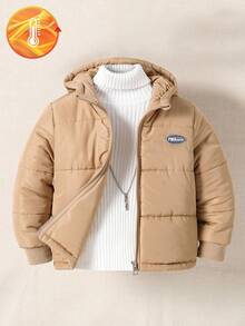 SHEIN Young Boy 户外街头风格绅士厚棉服外套，秋冬 - 卡其色 - 查看 7