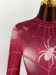 Amplova 女式秋季时尚蜘蛛和蛛网印花修身长袖紧身衣 - 紅色 - 查看 4