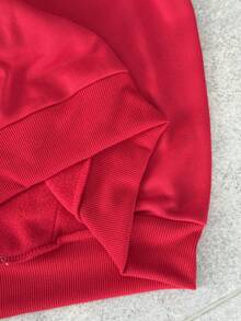 SHEIN 少女字母印花超大红色卫衣，休闲百搭加厚卫衣 - 紅色 - 查看 5