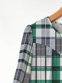 Linhara 大码女式时尚休闲优雅圆领宽松修身长袖衬衫，秋季 - 彩色 - 查看 4