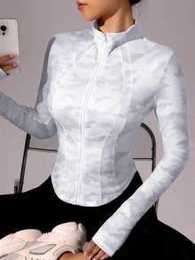 SHEIN Sovereign Charm Women Printed Zip Up Long Sleeve Sports Jacket - Multicolor - View 4