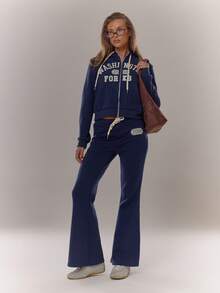 MUSERA Applique "Washington Forks" Zip Through Hoodie Tracksuit Top Only Winter Cute Casual Cosy - Navy Blue - View 3
