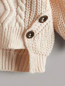 SHEIN Young Girl And Young Girl Asymmetric Hem Ribbed Knit Sweater With Cable Texture, Elegant & Cute, High Quality, Warm & Soft, Versatile For Play, Daily Wear, School, Autumn & Winter - Apricot - View 5