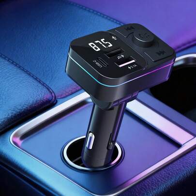 Teckwe 无线 MP3 播放器和多 USB 车载充电器，带彩灯、汽车音响播放器、车载 FM 发射器、免提通话、带 USB C 端口和 2 个 USB 端口的充电器